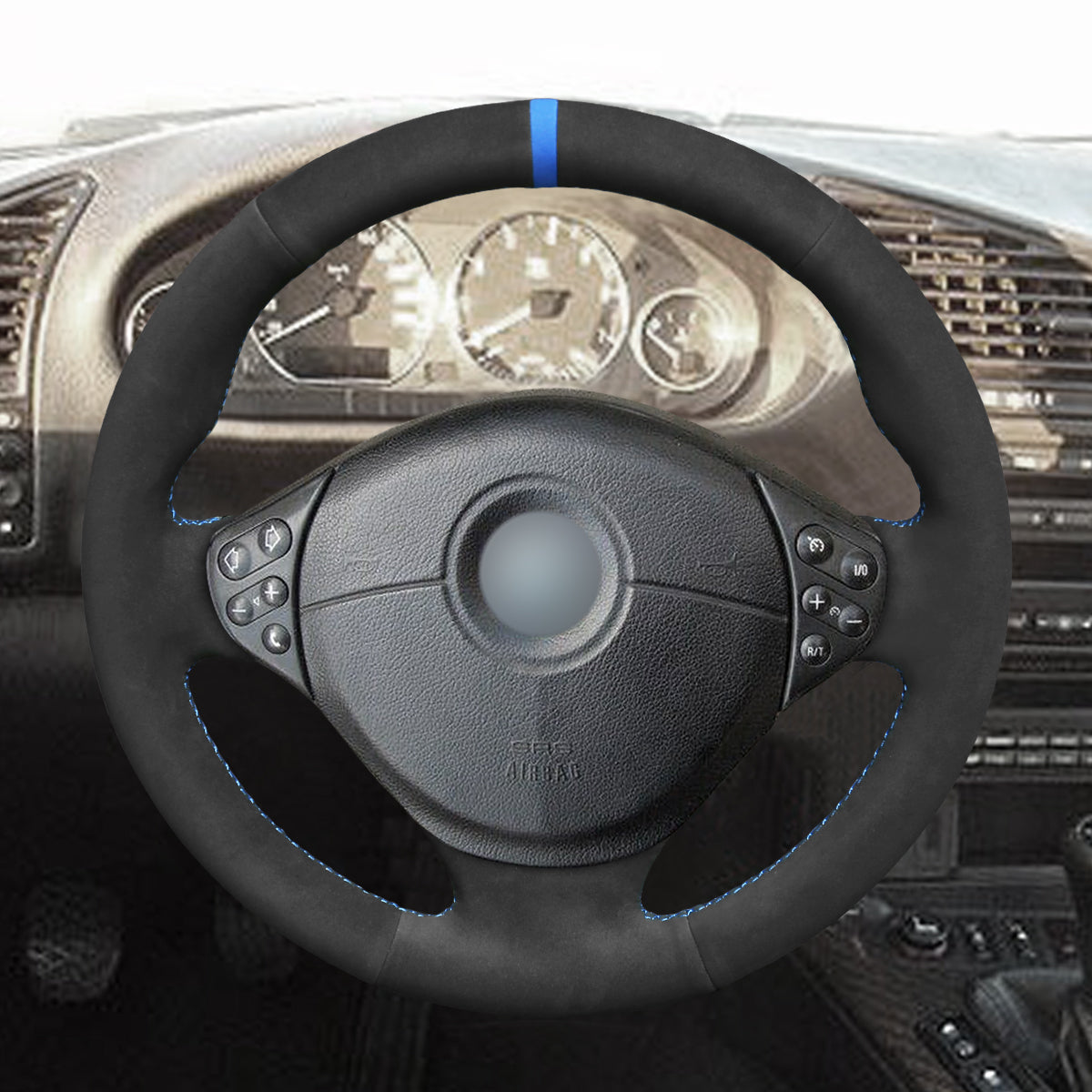 MEWANT Hand Stitch Black Leather Sude Car Steering Wheel for BMW 5/7 Series E39 E38 E36/7 E38 Z3