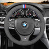 MEWANT Hand Stitch Dark Grey Alcantara Car Steering Wheel Cover for BMW M Sport F10 F11 F07 / M5 F10 2011-2013 / F12 F13 F06 / F01 F02
