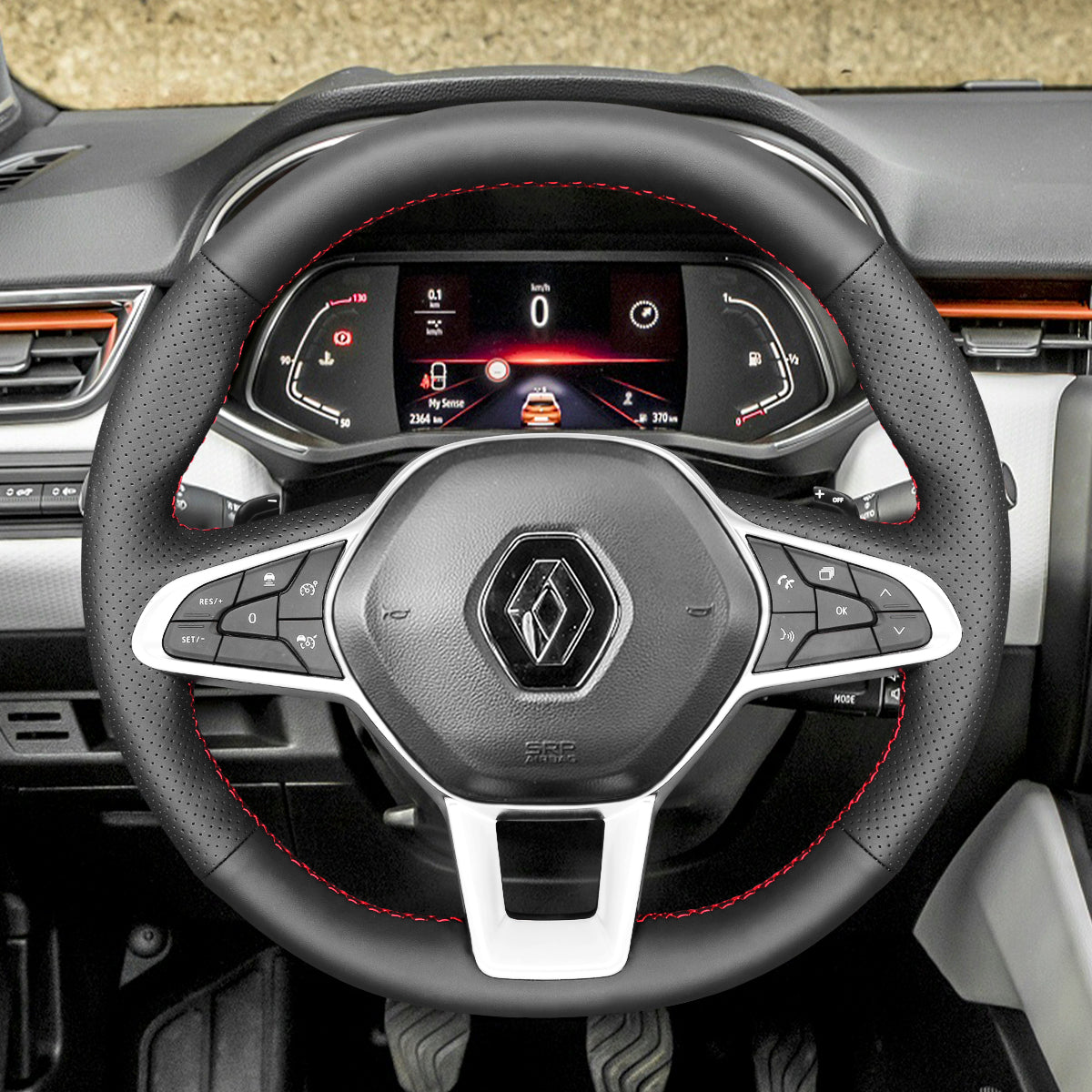 MEWANT Hand Stitch Black Suede Leather Car Steering Wheel Cover for Renault Clio 5 (V) 2019-2020 / Captur 2 2020 / Zoe 2020