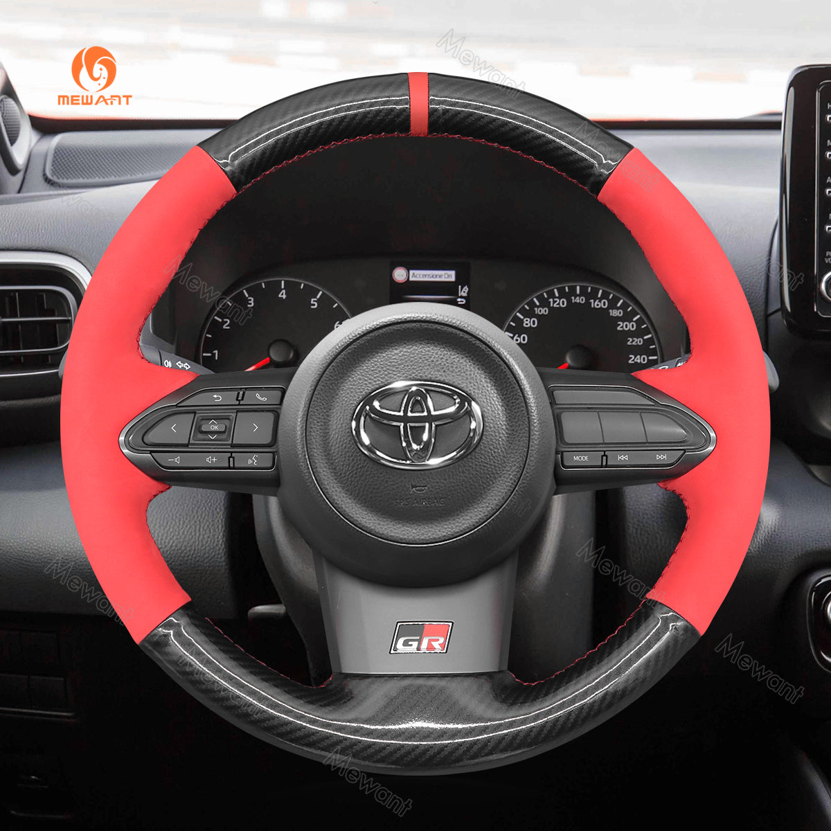 MEWANT Hand Stitch Car Steering Wheel Cover for Toyota Yaris Vitz