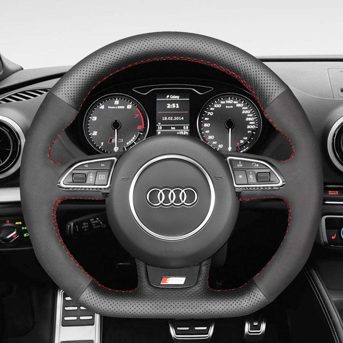 MEWANT Leather Carbon Fiber Car Steering Wheel Cover for Audi S1 (8X) S3 (8V) Sportback S4 (B8) Avant S5 (8T) S6 (C7) S7 (G8) RS Q3 (8U) SQ5 (8R)