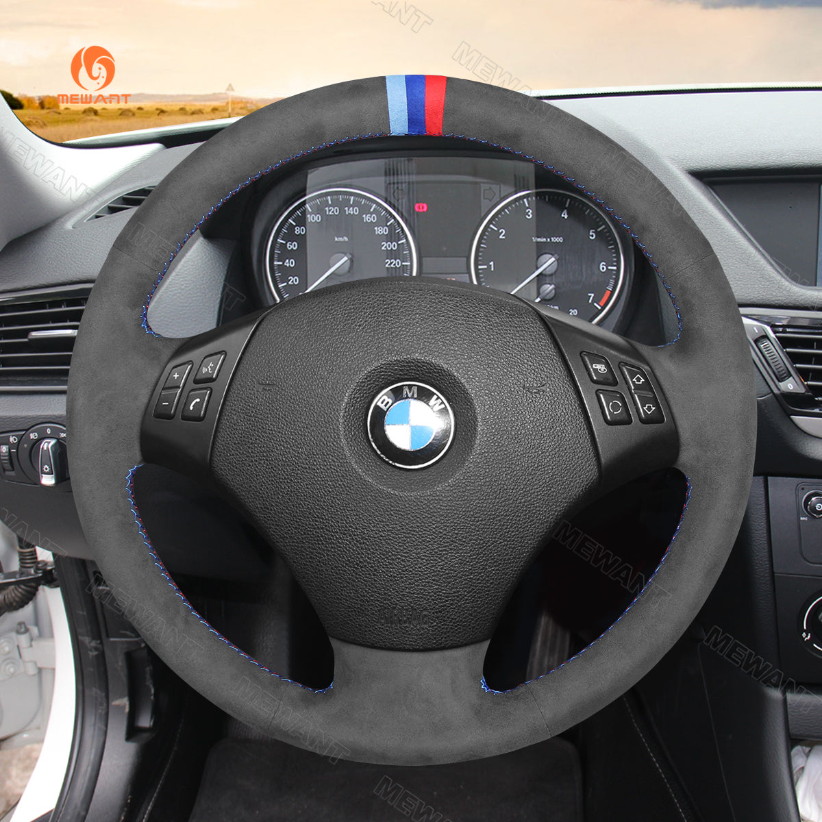 Car steering wheel cover for BMW 3 Series E90 (Sedan) 2005-2011 / E91 (Touring) 2005-2011 / X1 E84 2009-2015