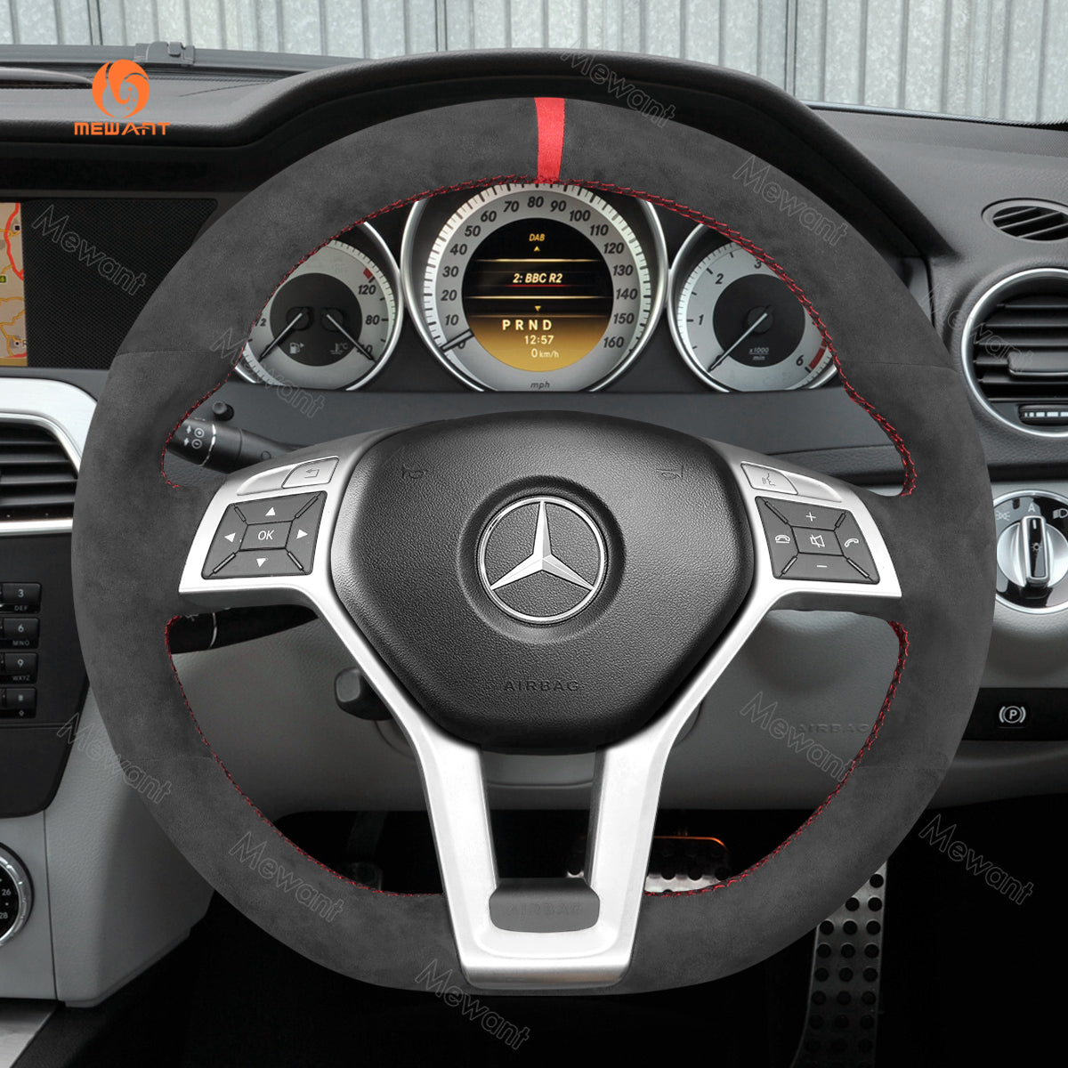 MEWANT Hand Stitch Car Steering Wheel Cover for Mercedes-benz C-Class W204 / E-Class W212 / CLS-Class C218 / GLA 45 AMG X156 / SL-Class R231 / SLK-Class R172 2012-2016