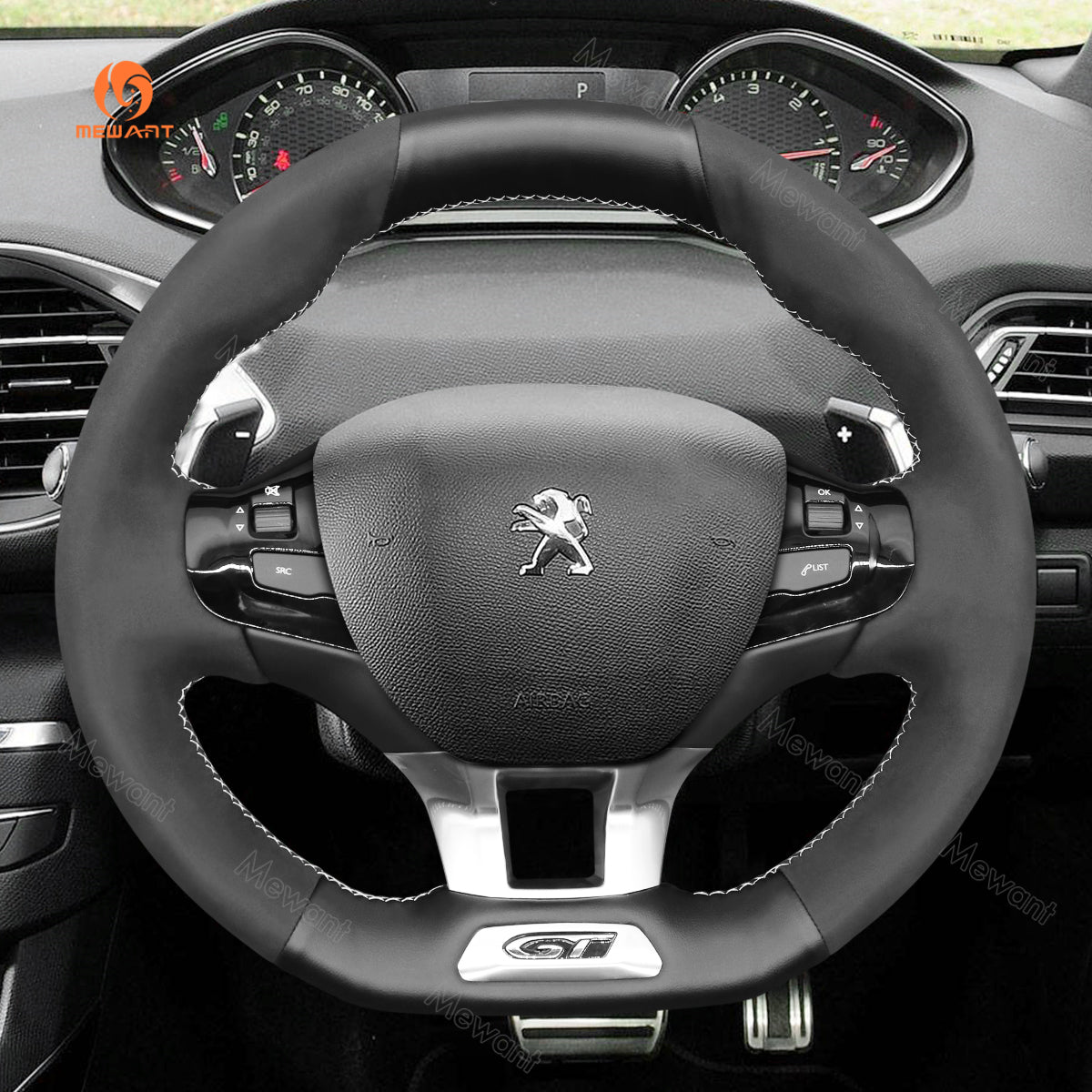 MEWANT Hand Stitch Car Steering Wheel Cover for Peugeot 208 (GTi