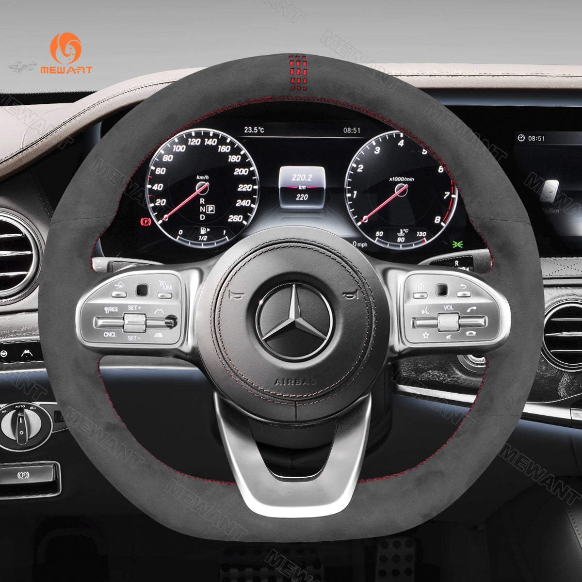 MEWANT Hand Stitch Alcantara Car Steering Wheel Cover for Mercedes Benz W177 W205 C118 C257 W213 W463 H247 X247 W167 W222