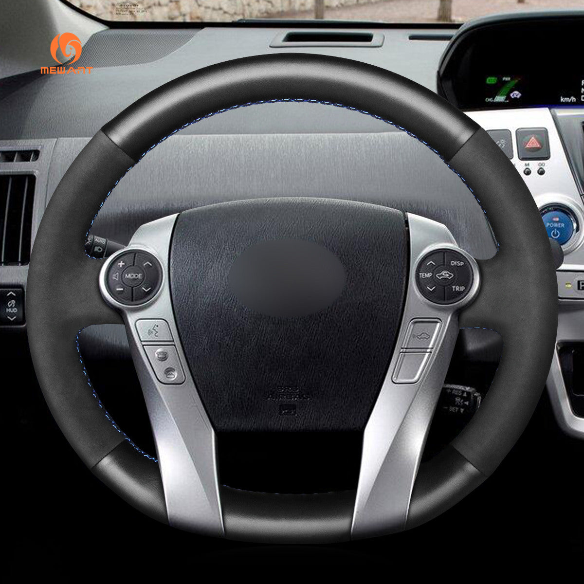 MEWANT Black Leather with Carbon Fiber Car Steering for Toyota Prius 2009-2015 / Prius C 2012-2019 / Prius V 2012-2021
