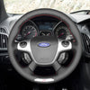 MEWANT Hand Stitch Black Leather Suede Car Steering Wheel Cover for Ford Focus ST 2012-2014