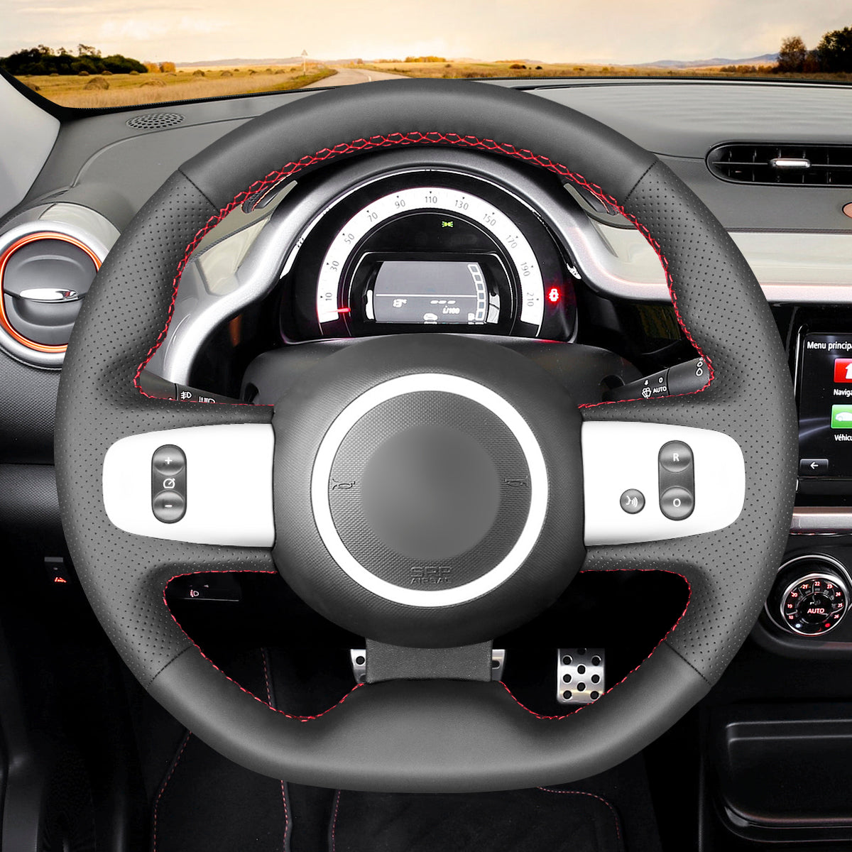 訳ありセール格安） Stitch MEWANT Customized Hand Wheel Alcantara Stitch Dark Black  Cover MEWANT Car Genuine Gray Steering Leather Hand Car Steering Wheel  Cover for Renault Twingo 2014-2019 並行輸入品