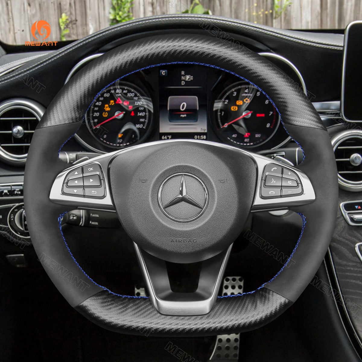 MEWANT Carbon Fiber Leather Car Steering Wheel Cover for Mercedes Benz W176 W246 W205 C117 C218 X218 W213 X253 C253