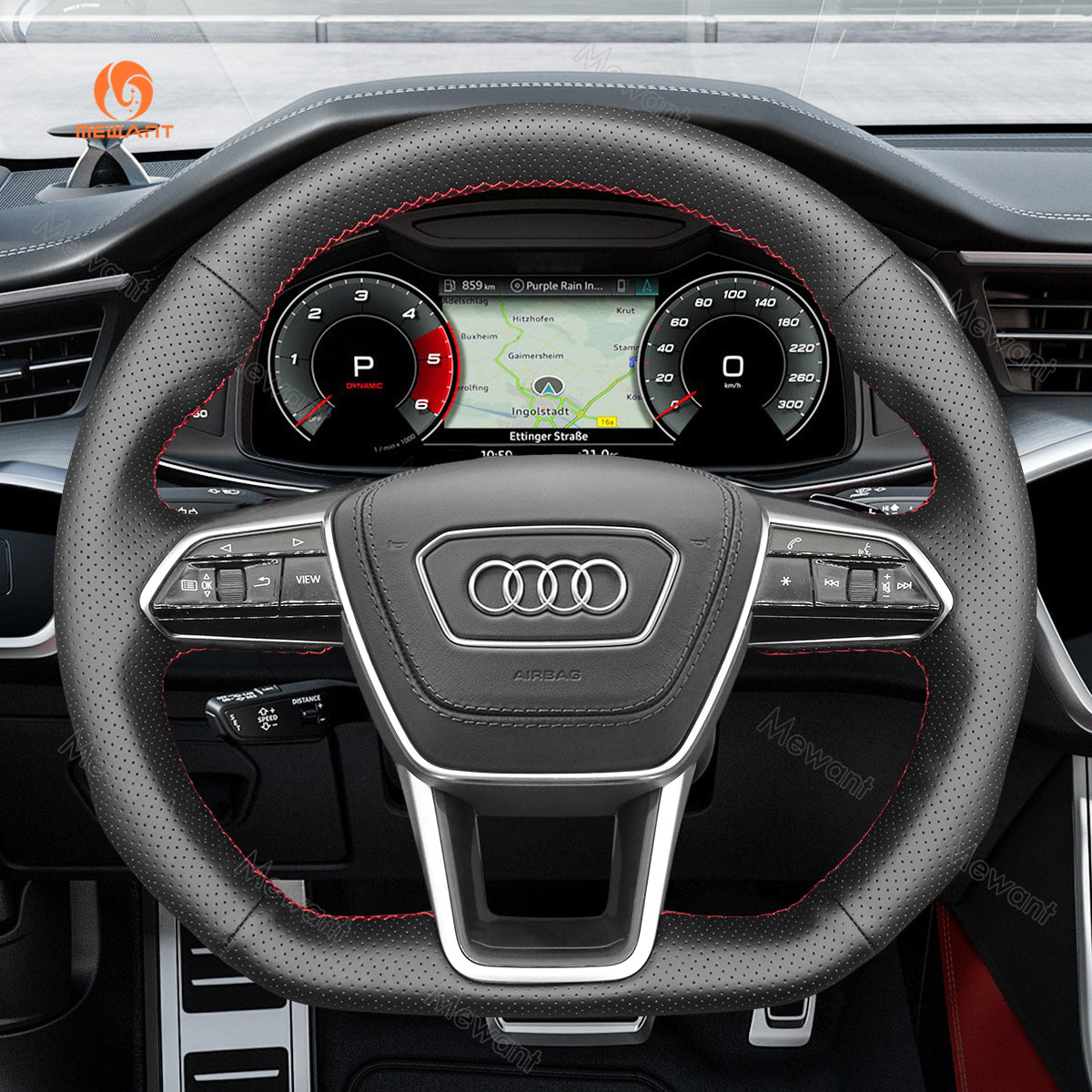 MEWANT Hand Stitch Car Steering Wheel Cover for Audi A6 (C8) Avant Allroad 2018-2019 / A7 (K8) 2018-2019 / S6 S 7 2019