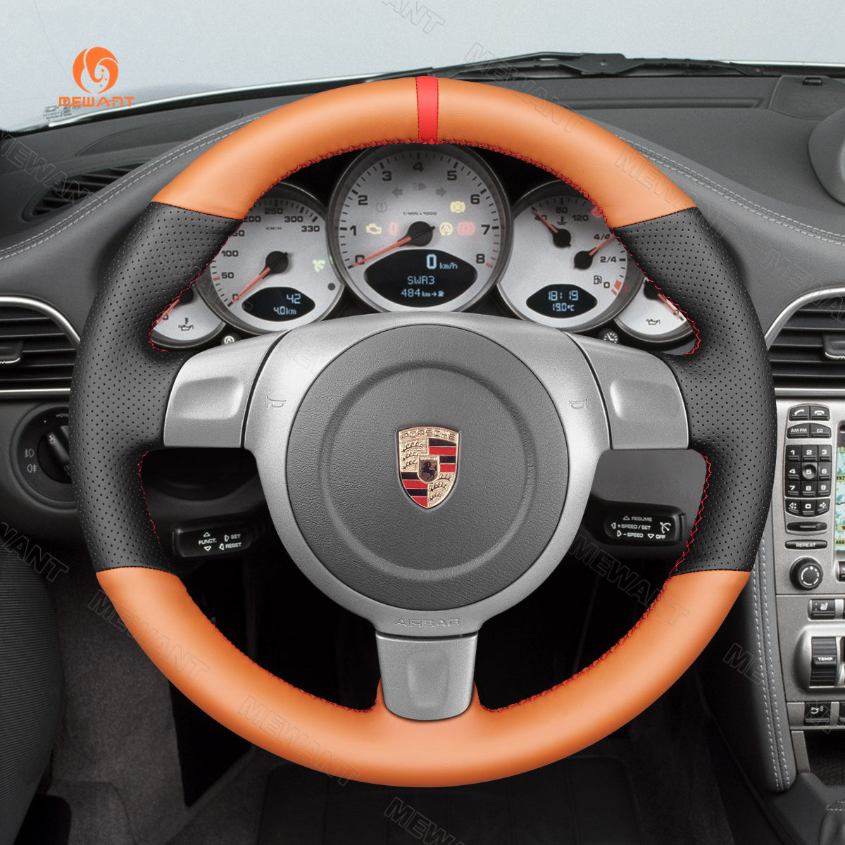 MEWANT Car Steering Wheel Cover Wrap for Porsche 911 (997) 2005-2009 / Boxster (987) 2005-2009 / Cayman (987) 2006-2009