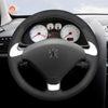MEWANT Hand Stitch Black Suede Car Steering Wheel Cover for Peugeot 307 CC 2004-2007