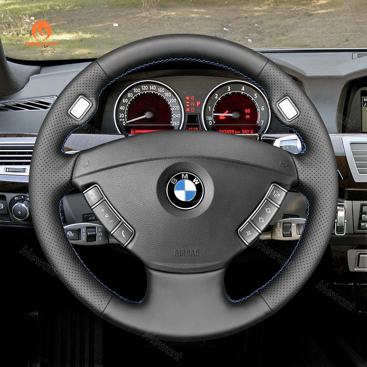 MEWANT Hand Stitch Car Steering Wheel Cover for BMW 7 Series (E65