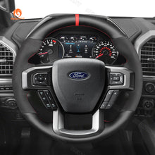 Load image into Gallery viewer, MEWANT Hand Stitch Black Real Leather Suede Car Steering Wheel Cover for Ford F-150 Raptor 2015-2020
