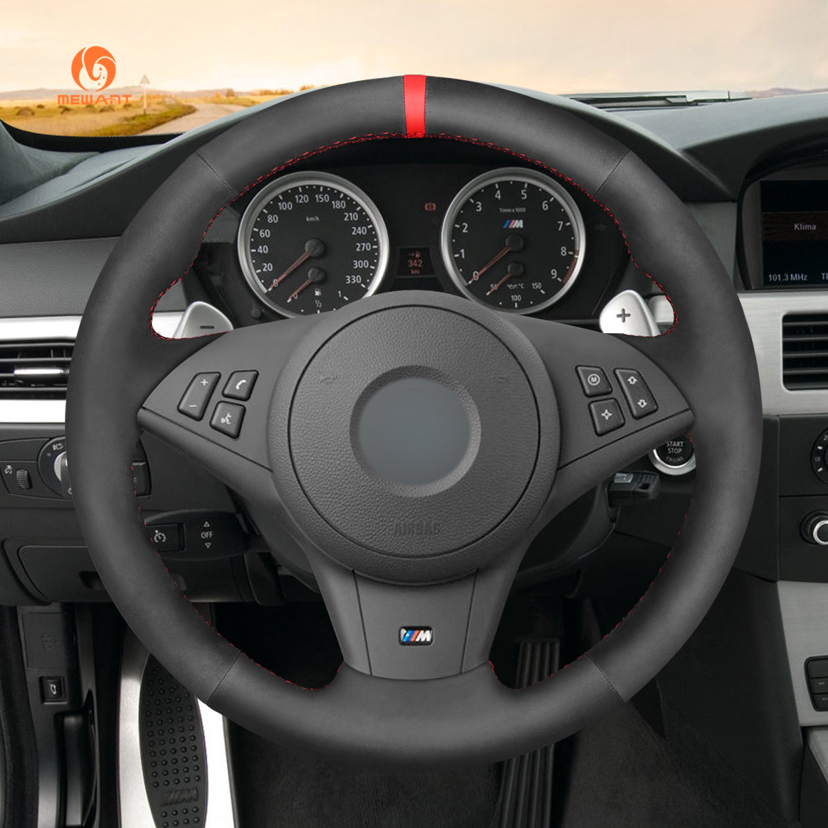 MEWANT Hand Stitch Car Steering Wheel Cover for BMW 5 Series E60 E61 2003-2010 / 6 Series E63 E64 2004-2009