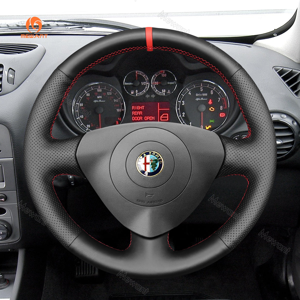 MEWANT Hand Stitch Black Suede Car Steering Wheel Cover for Alfa Romeo 147 2000-2010 / 156 2003-2007 / Crosswagon 2004-2005