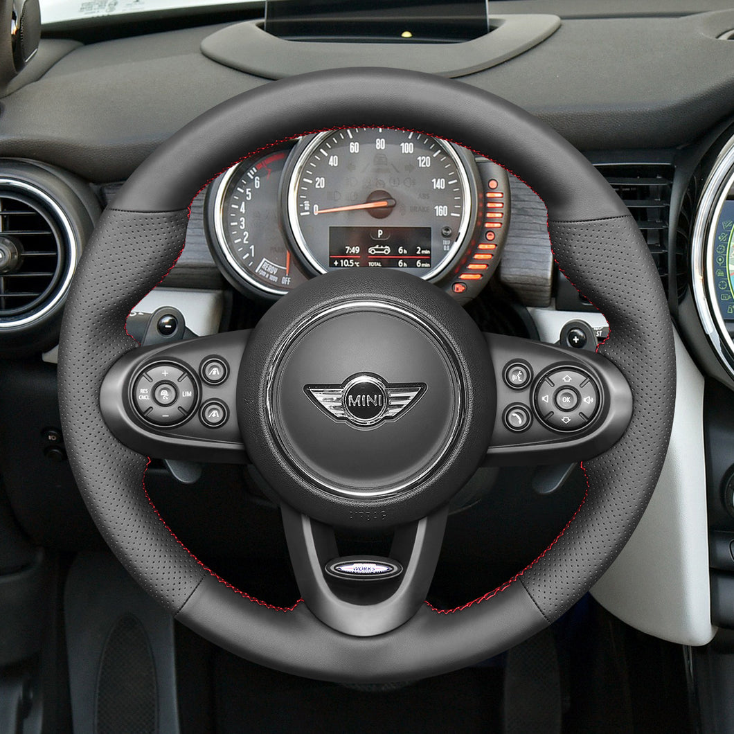 MEWANT DIY Black Leather Suede Car Steering Wheel Cover for Mini (Hatchback/Mini) JCW Clubman JCW Convertible JCW Countryman JCW