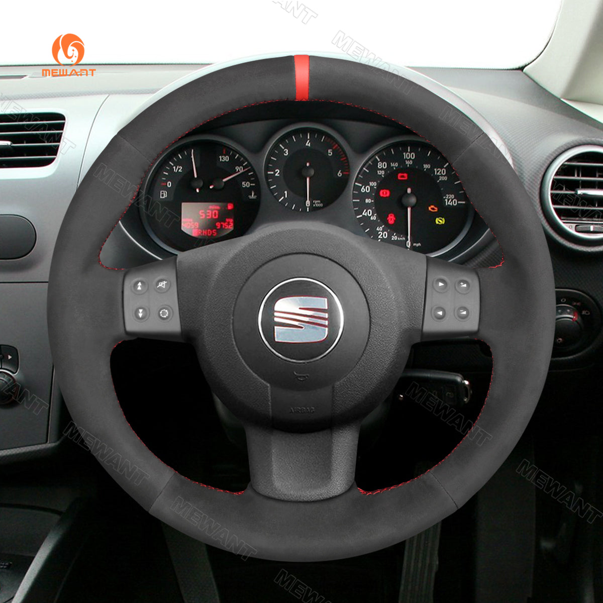 MEWANT Hand Stitch Black Leather Suede Car Steering Wheel Cover for Seat Leon Ibiza Altea XL Toledo