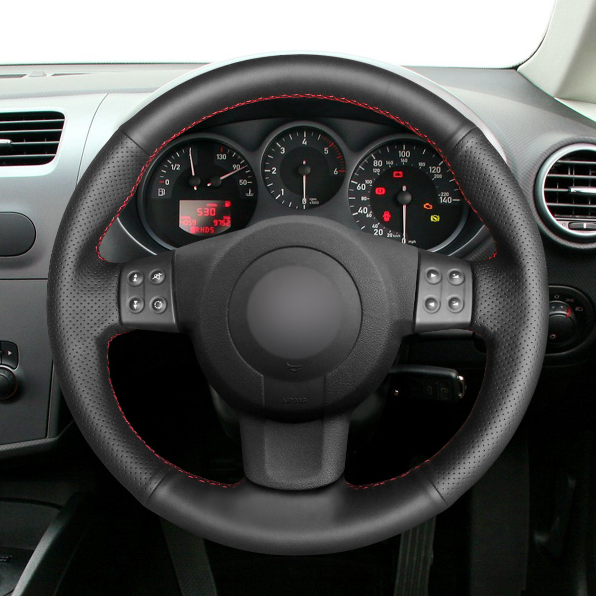 MEWANT Hand Stitch Black Leather Suede Car Steering Wheel Cover for Seat Leon Ibiza Altea XL Toledo