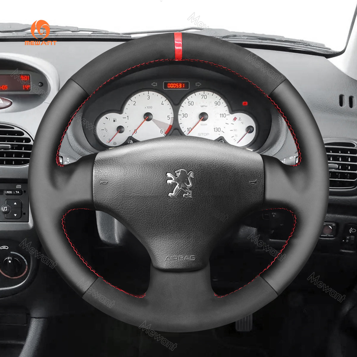 MEWANT Hand Stitch Car Steering Wheel Cover for Peugeot 206 2001-2009 / 206 SW 2002-2007