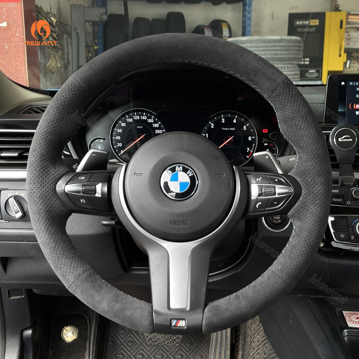 MEWANT Steering Wheel Wrap Black Alcantara Auto Steering Wheel Cover for  BMW F87 M2 F80 M3 F82 M4 M5 F12 F13 M6 F85 X2 X5 M F86 X6 M F33 F30 M Sport