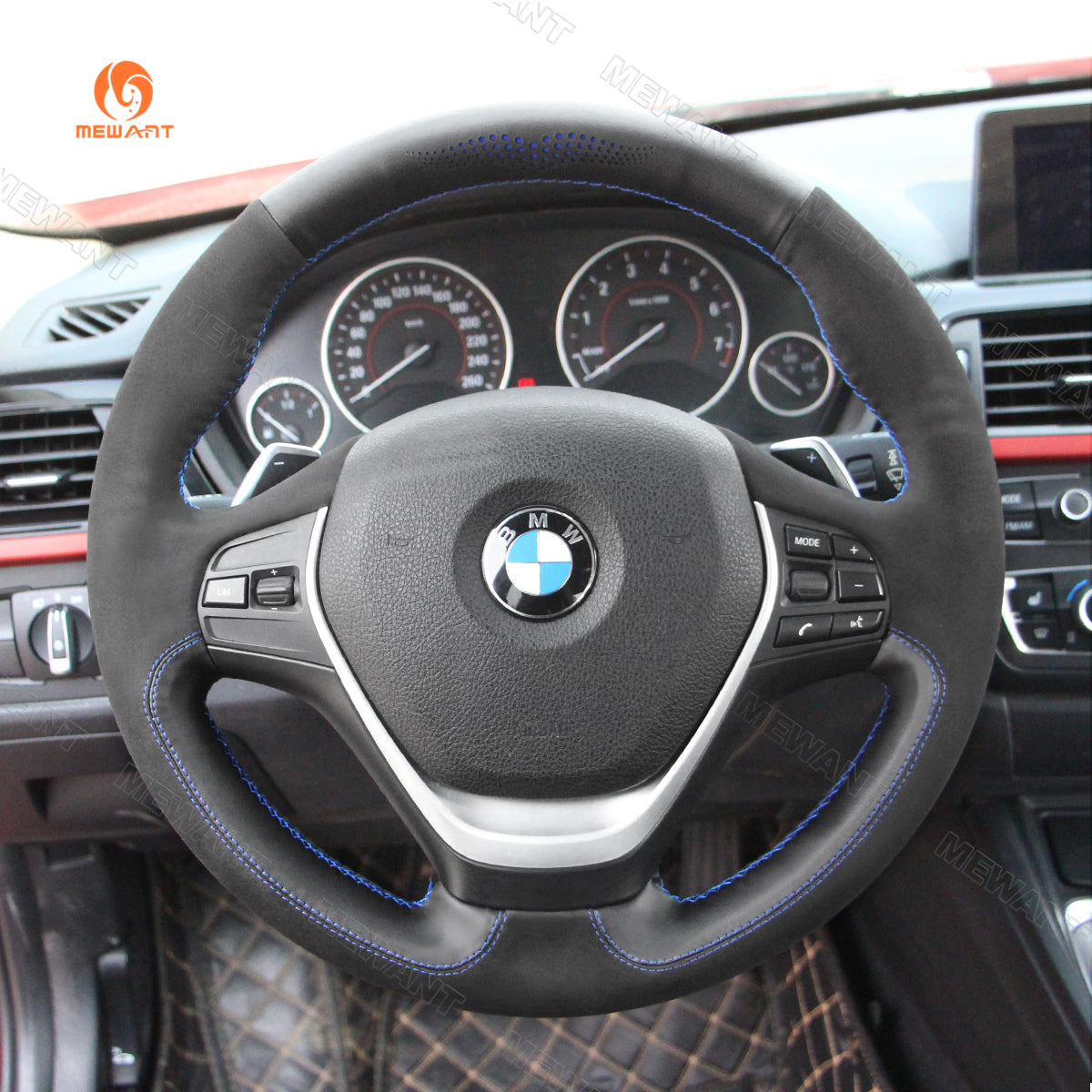 MEWANT Car Steering Wheel Cover Wrap Made of Black Alcantara Hand-Stitched  for BMW 1 Series E81 E82 E87 E88 /3 Series E90 E91 E92 E93/ M3 E90 E92 E93