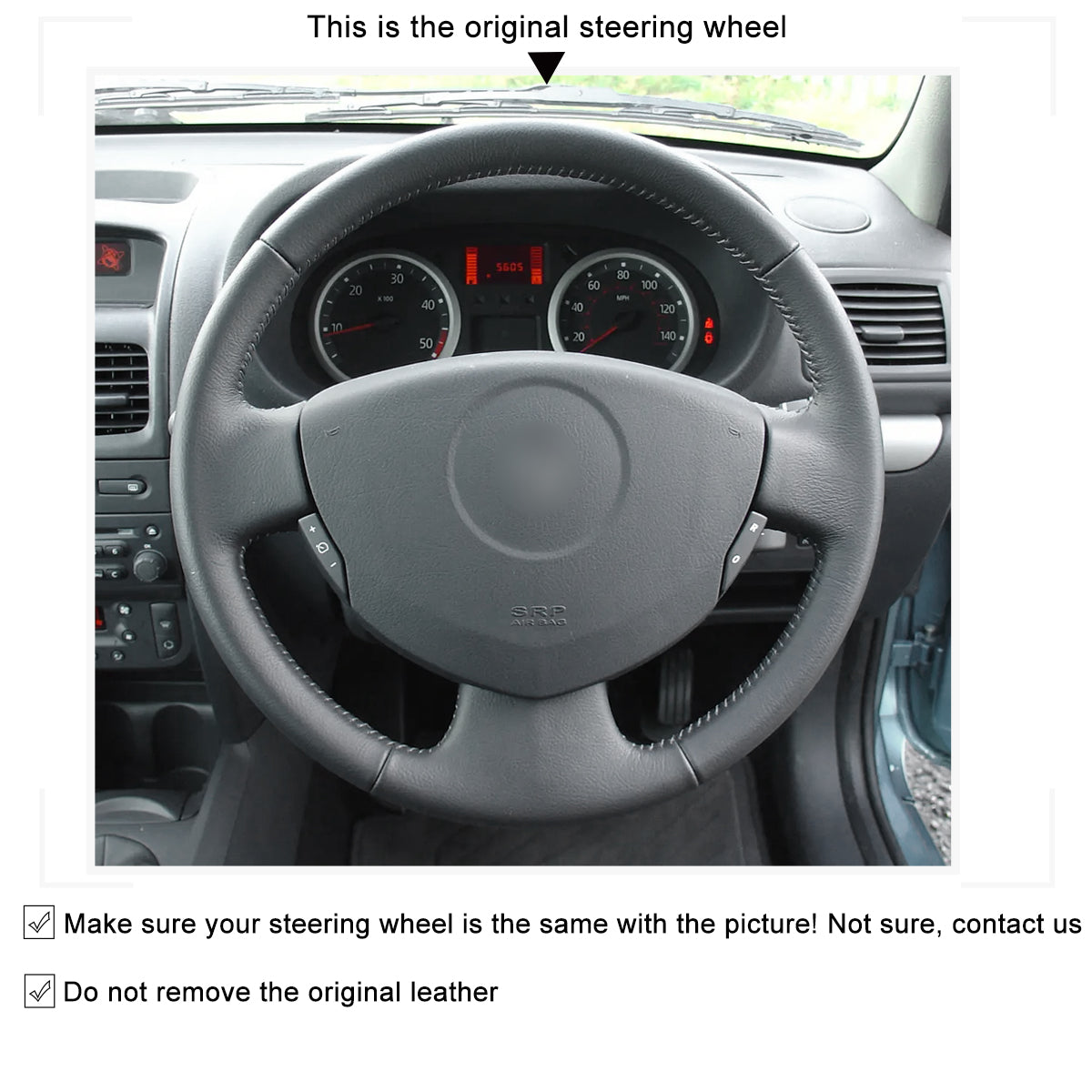 MEWANT Hand Stitch Black Leather Car Steering Wheel Cover for Renault Clio Twingo / for Dacia Sandero