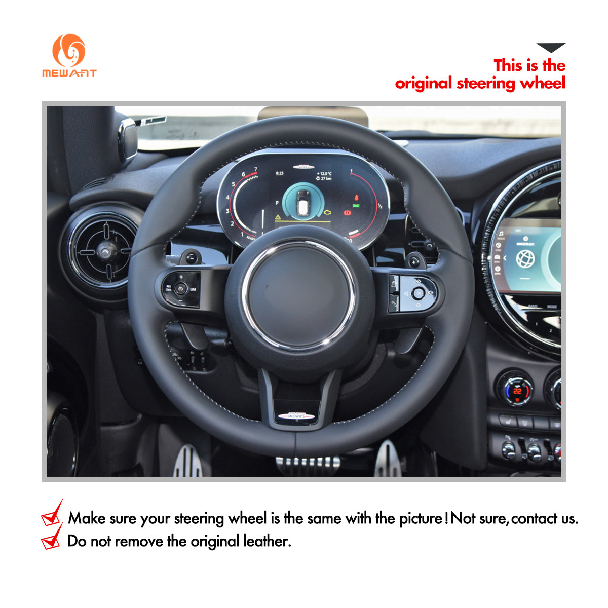 MEWANT Hand Stitch Car Steering Wheel Cover for Mini Clubman Convertible Countryman Hardtop 2022-2023