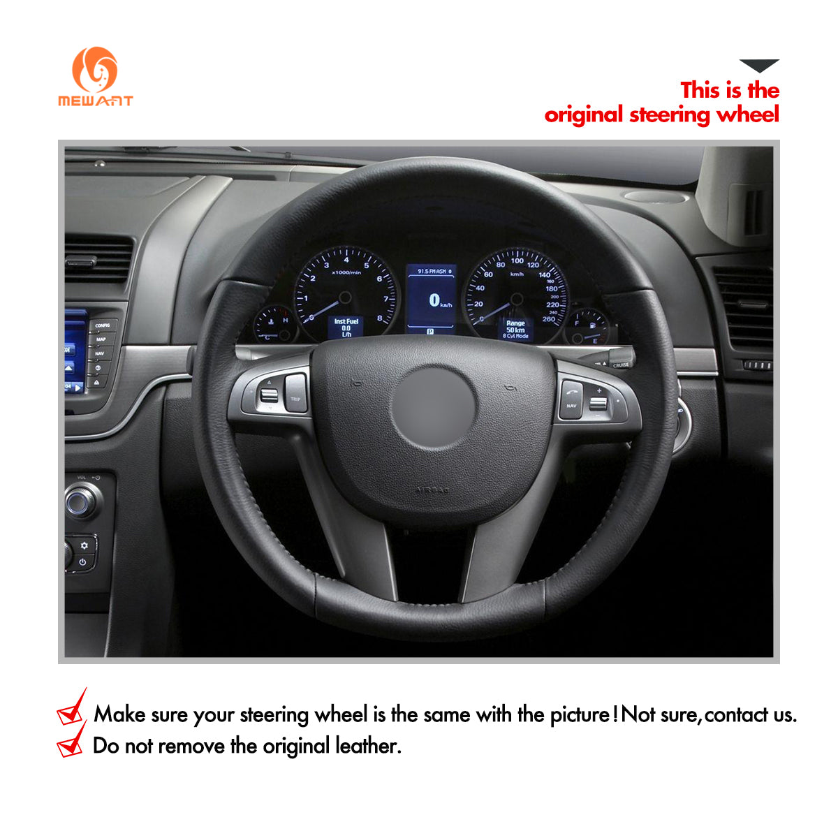 MEWANT Car Steering Wheel Cover for Holden Commodore (VE) 2006-2012 / Ute 2007-2013 / Calais 2006-2012 / Caprice 2006-2013