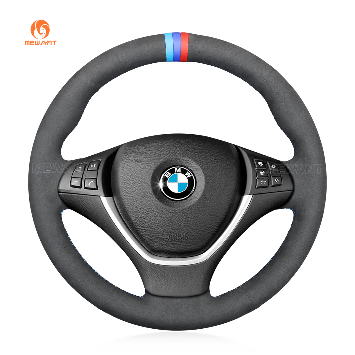 MEWANT Suede Athsuede Car Steering Wheel Cover for BMW X5 E70 2006-2013 X6 E71 2008-2014 / E72 (ActiveHybrid X6) 2009-2010