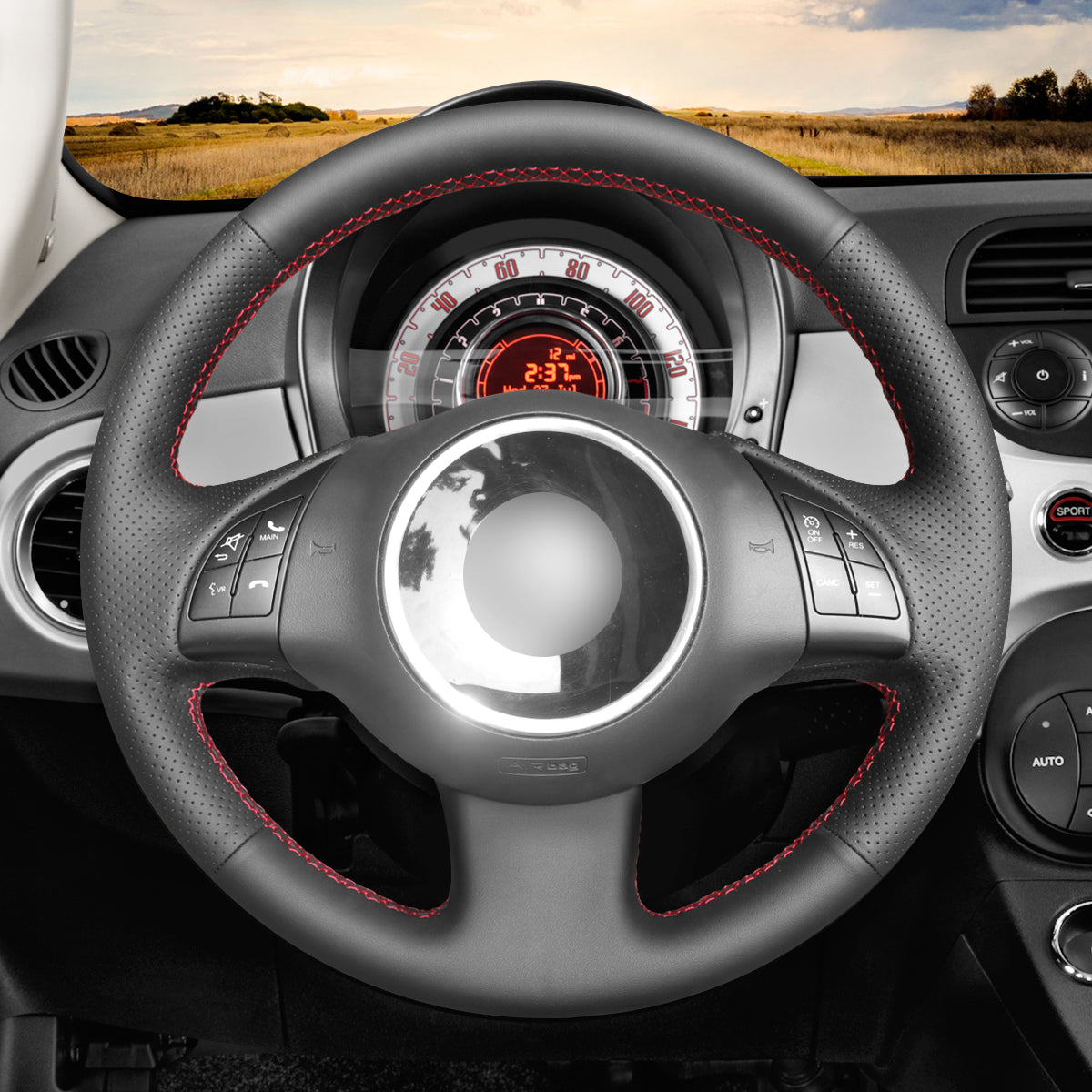 MEWANT Car Steering Wheel Cover for Fiat 500 2007-2015 / Fiat 500e 2014-2018 / Fiat 500C 2014-2017