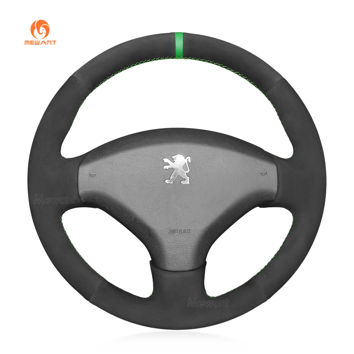 MEWANT Ｈand Stitch Black Suede Car Steering Wheel Cover for Peugeot 308 2007-2013(EU) / for Peugeot 408 2012-2014(RU)