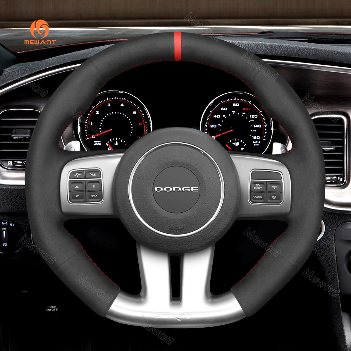 MEWANT Hand Stitch Car Steering Wheel Cover for Dodge Challenger (SRT) Charger (SRT) / for Jeep Grand Cherokee (SRT)