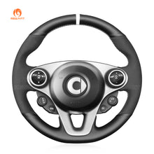 Load image into Gallery viewer, MEWANT Hand Stitch Black Real Leather Suede Car Steering Wheel Cover for Smart New Fortwo Forfour 2015-2017
