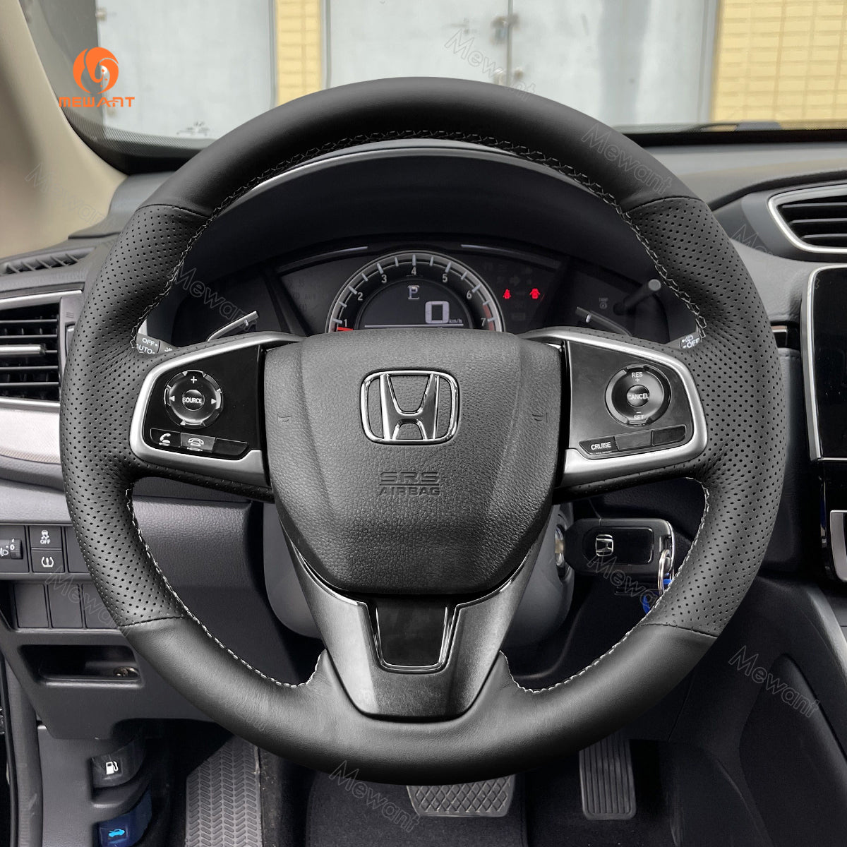MEWANT DIY Black Leather Suede Carbon Fiber Car Steering Wheel Cover for Honda Civic 10 X CR-V CRV Clarity