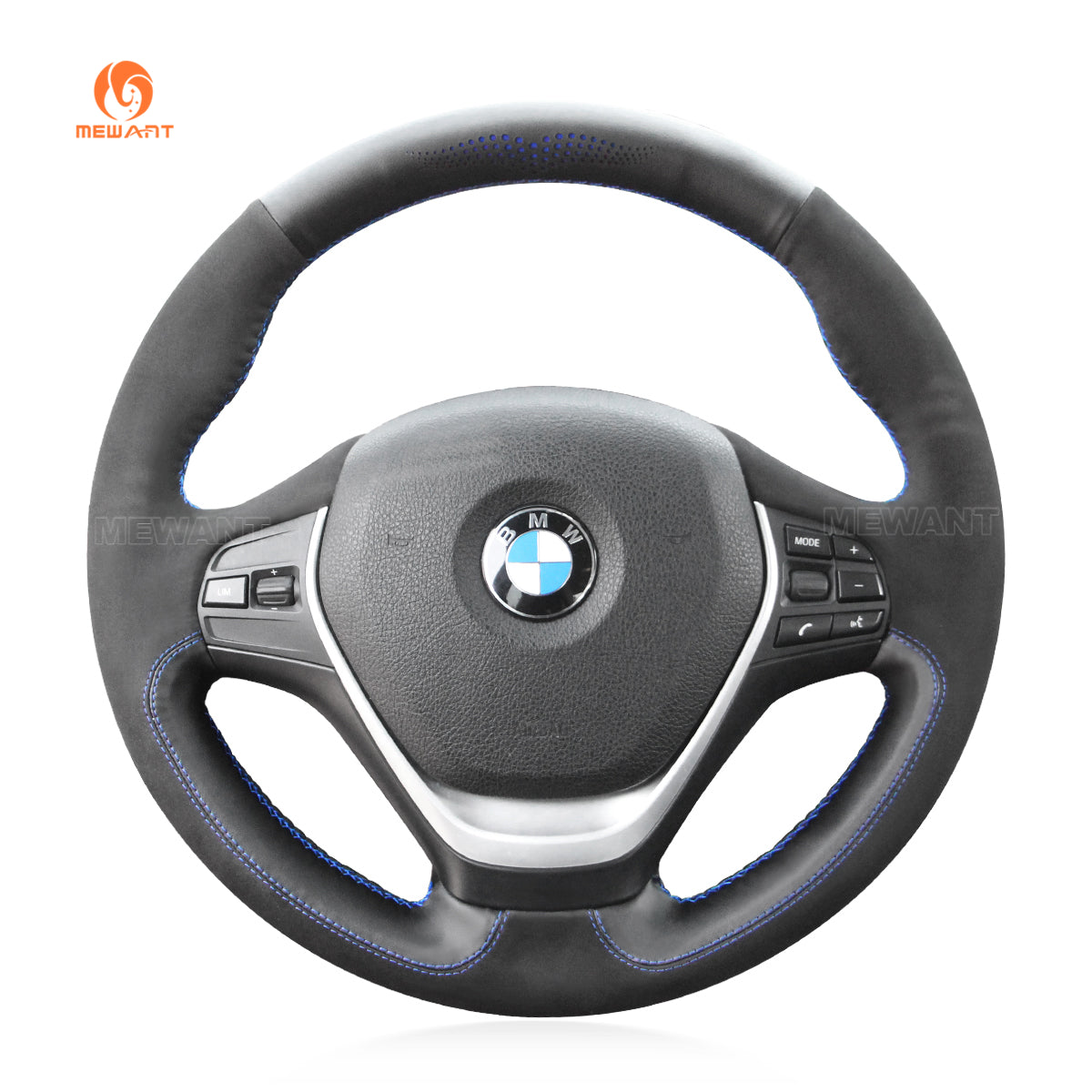 MEWANT Hand Stitch Black Leather Suede Car Steering Wheel Cover for BM –  Mewant steering wheel cover