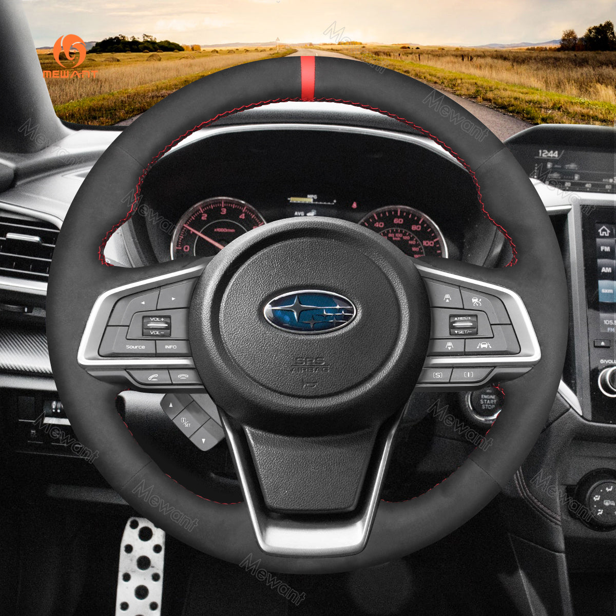 MEWANT Black Leather Suede Carbon Fiber Car Steering Wheel Cover for Subaru Forester Ascent  Crosstrek Impreza Legacy Outback 2018-2020