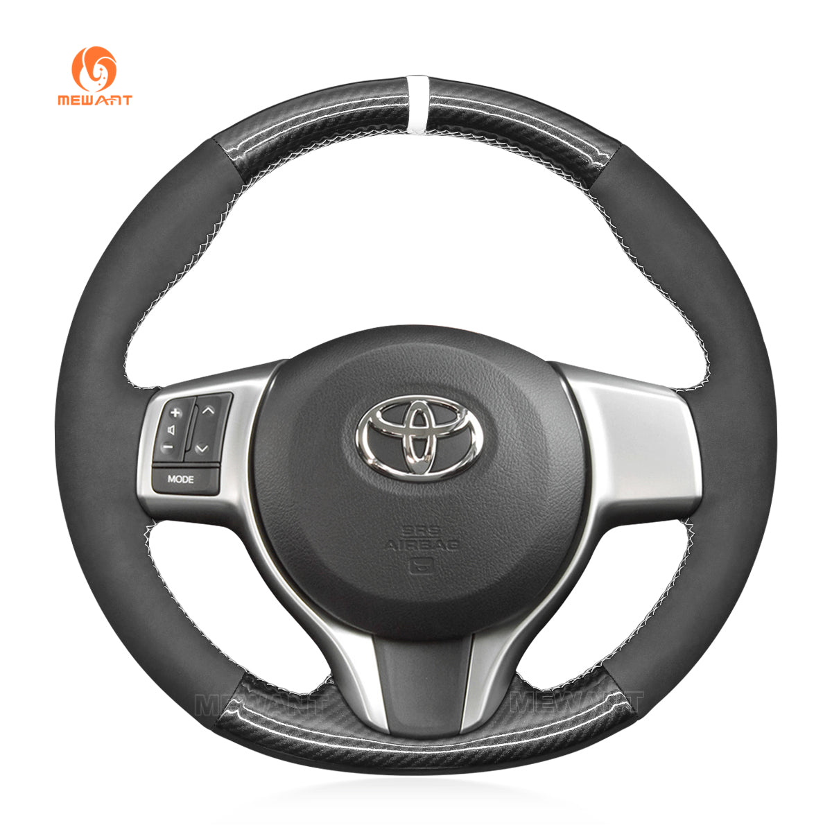 MEWANT Hand Stitch Black Carbon Fiber Suede Car Steering Wheel Cover for Toyota Yaris 2012-2020 / Ractis 2010-2015