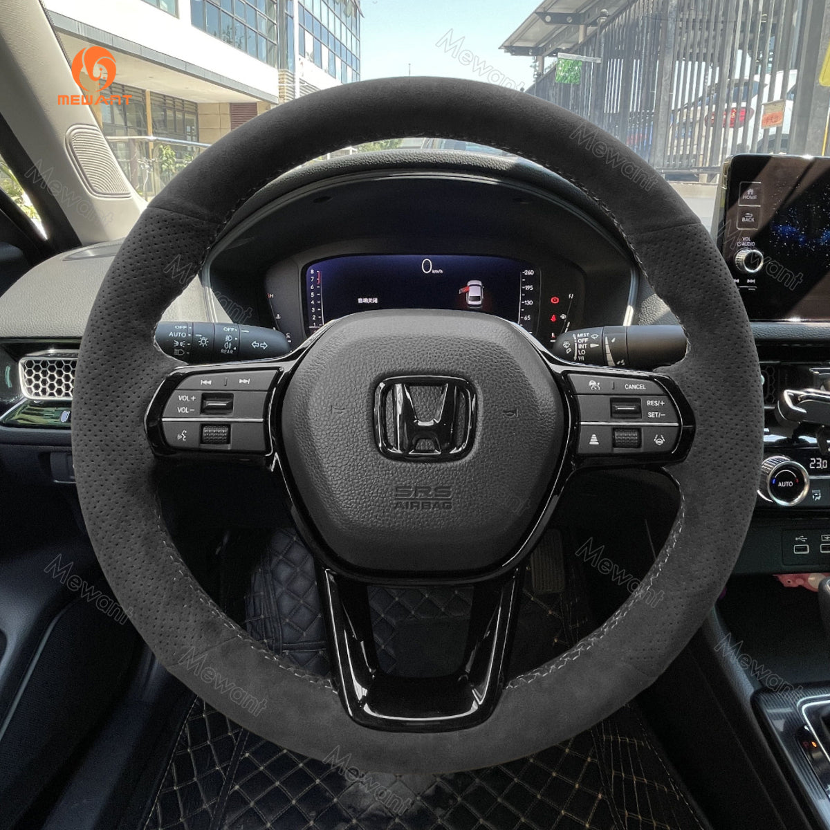 MEWANT DIY Black Genuine Leather Suede Car Steering Wheel Cover for Honda Civic 11 XI 2021-2022