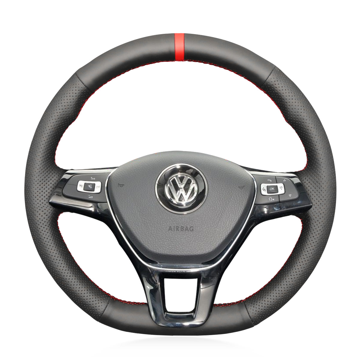 MEWANT Hand DIY Black Leather Suede Car Steering Wheel Cover for Volkswagen VW Golf 7 Golf Alltrack Golf SportWagen Jetta Passat Tiguan e-Golf Arteon Atlas