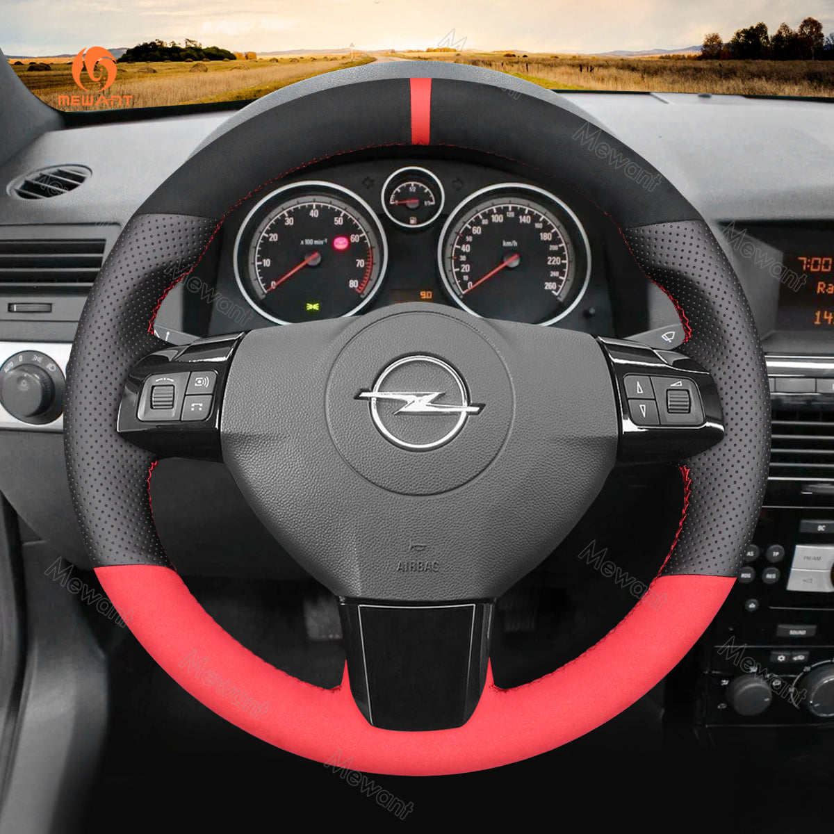 MEWANT Hand Stitch Black Leather Suede Car Steering Wheel Cover for Opel Vauxhall Astra Signum Vectra for Holden Astra