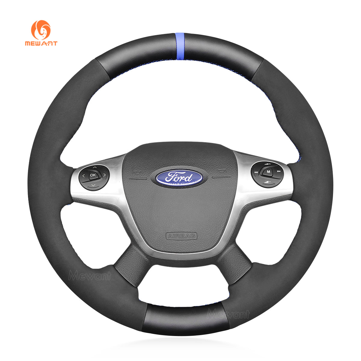MEWANT Hand Stitch Car Steering Wheel Cover for Ford Focus 2011-2014 / C-Max (Grand C-Max) 2010-2015 / Kuga 2012-2016
