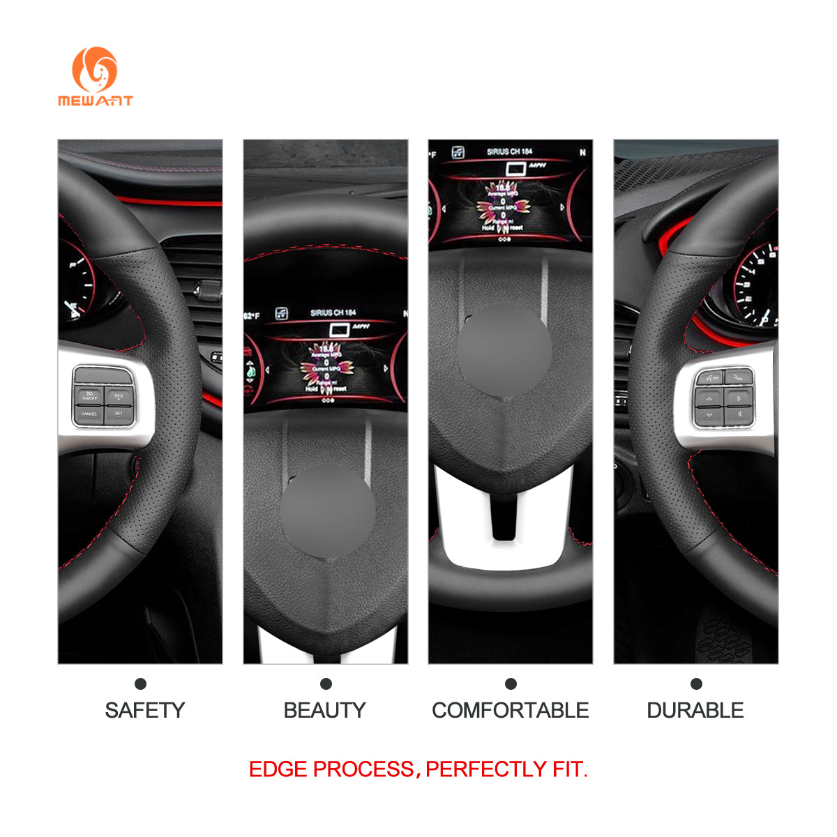 MEWANT Black Leather Car Steering Wheel Cover for Dodge Dart 2013-2016 / for Volkswagen VW Routan 2011-2012