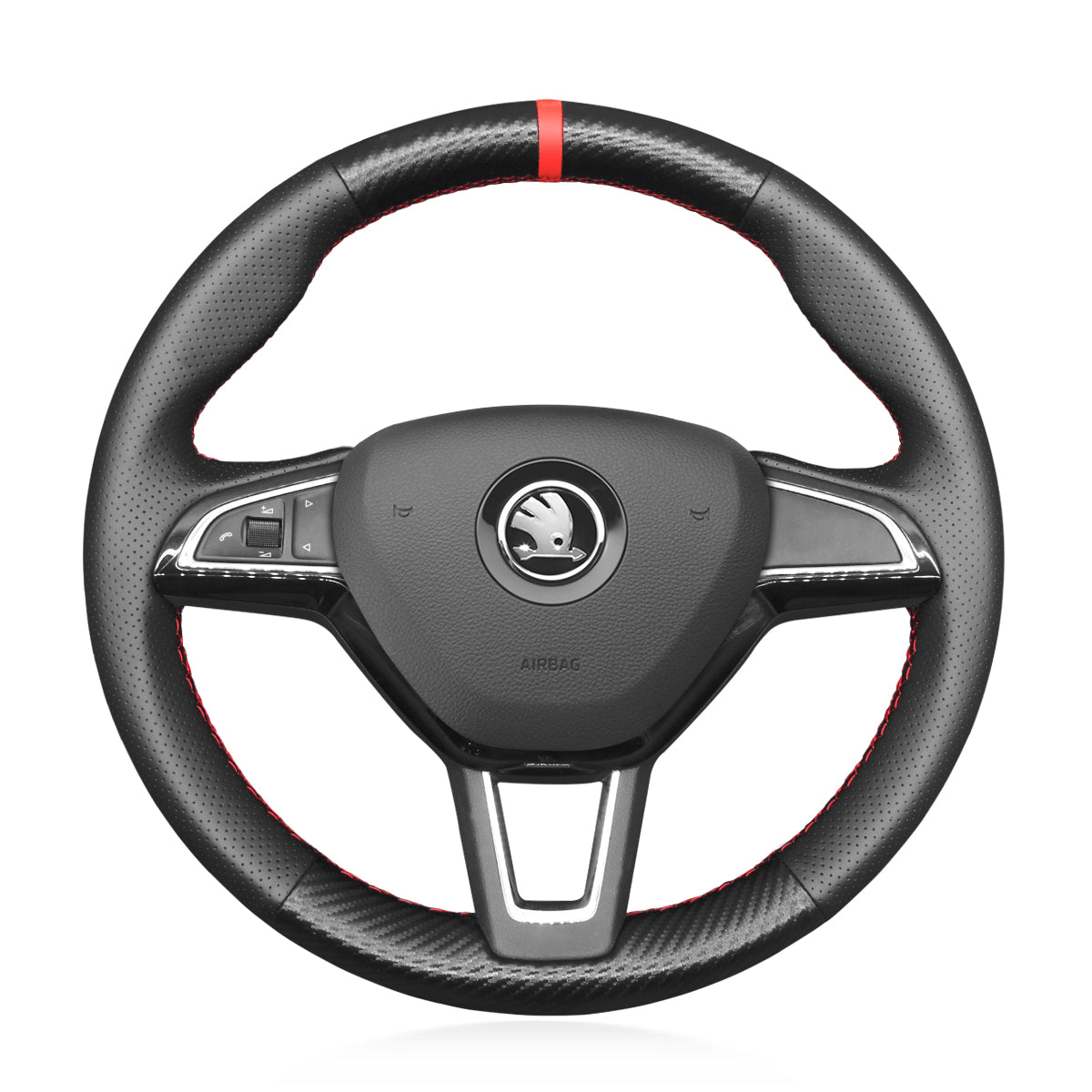 MEWANT DIY Black Suede Leather Carbon Fiber Car Steering Wheel Cover for Skoda Citigo Fabia Karoq Roomster Octavia Superb Yeti Kodiaq Scala