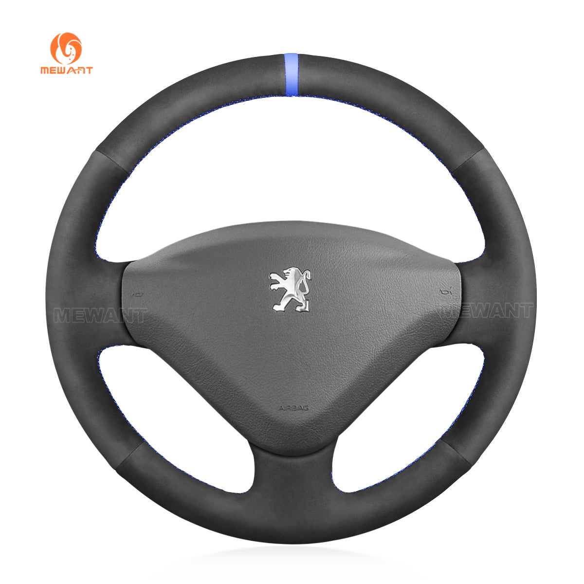MEWANT Hand Stitch Black Leather Suede Car Steering Wheel Cover for Peugeot 207 Expert Partner