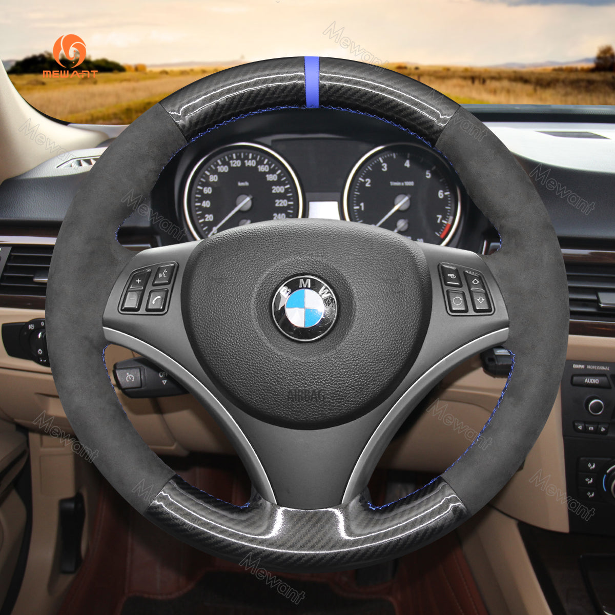 Car steering wheel cover for BMW 1 Series E81 E82 E87 E88 2004-2013 / 3 Series E90 E91 E92 E93 2005-2013 / X1 E84 2010-2012
