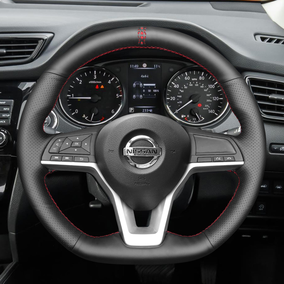 MEWANT Hand Stitch Black Leather Car Steering Wheel Cover for Nissan Qashqai X-Trail Juke Altima Leaf