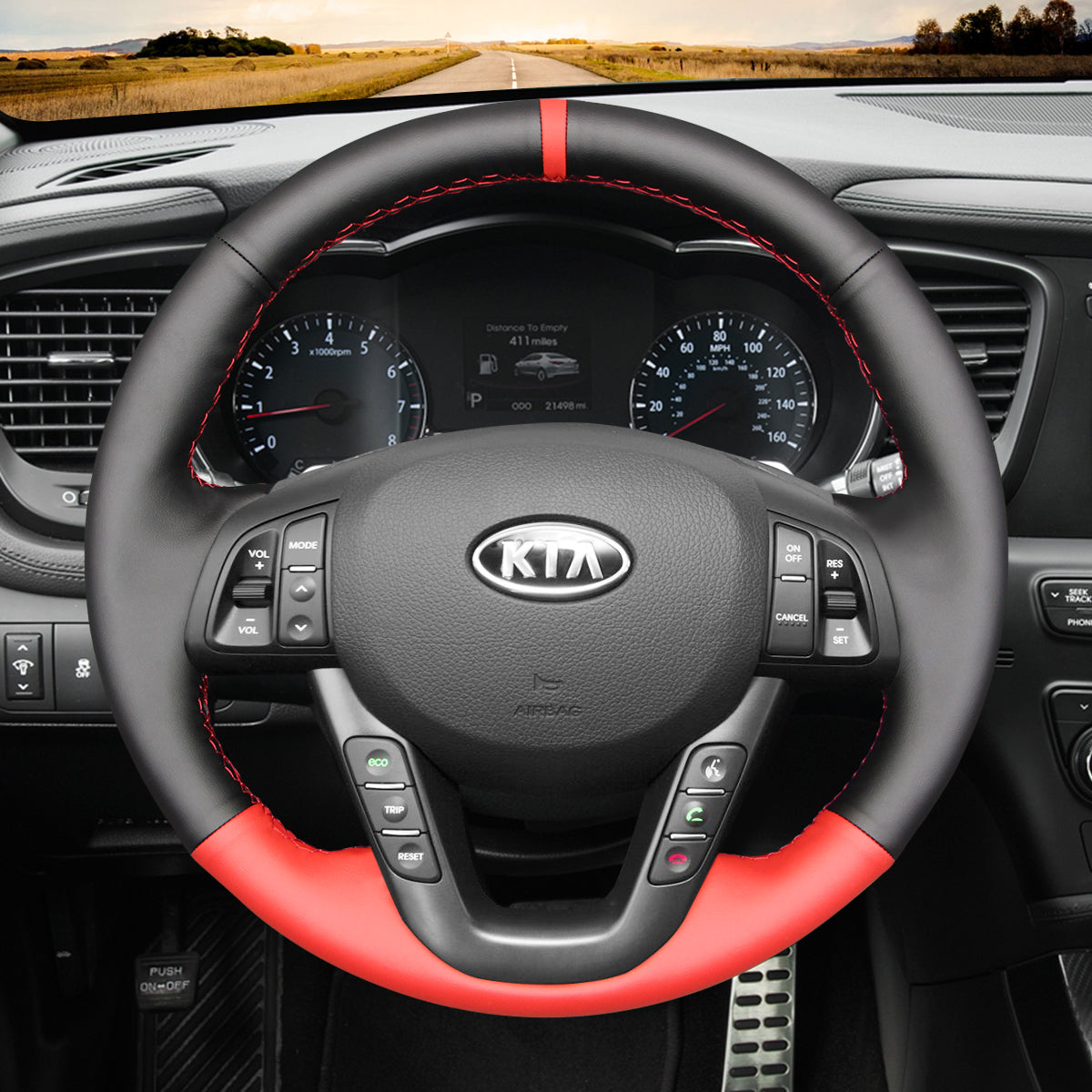 MEWANT Hand Stitch Black Red PU Leather Car Steering Wheel Cover for Kia K5 Optima 2011-2013