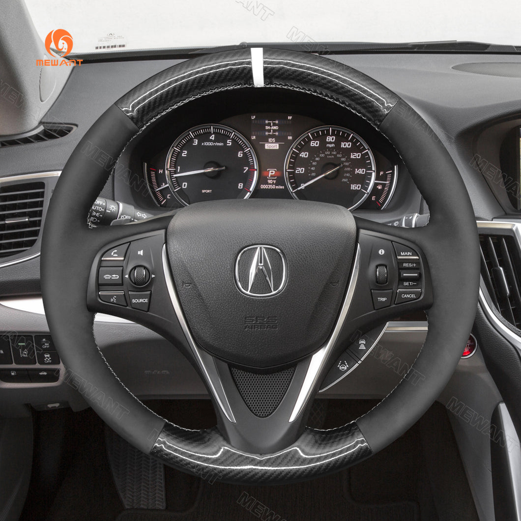 MEWANT Hand Stitch Black Carbon Fiber Suede Car Steering Wheel Cover for Acura TLX 2015-2020