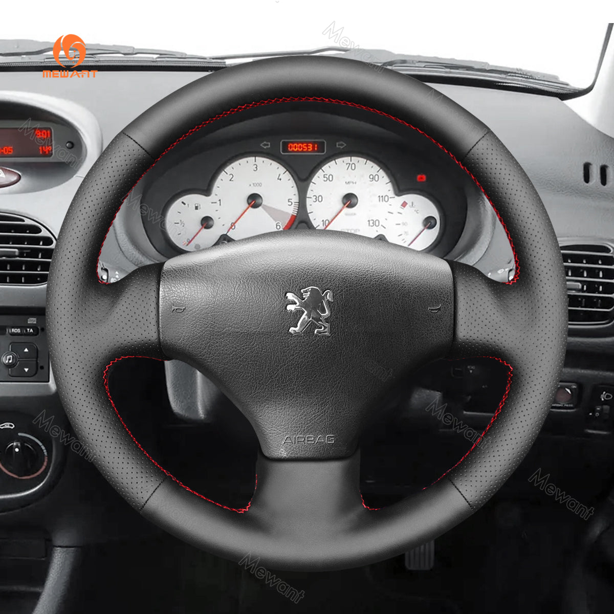 MEWANT Hand Stitch Car Steering Wheel Cover for Peugeot 206 2001-2009 / 206 SW 2002-2007